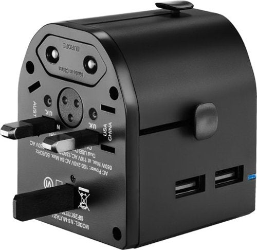 Insignia™ - All-in-One Travel Adapter with 2 USB Ports - Black