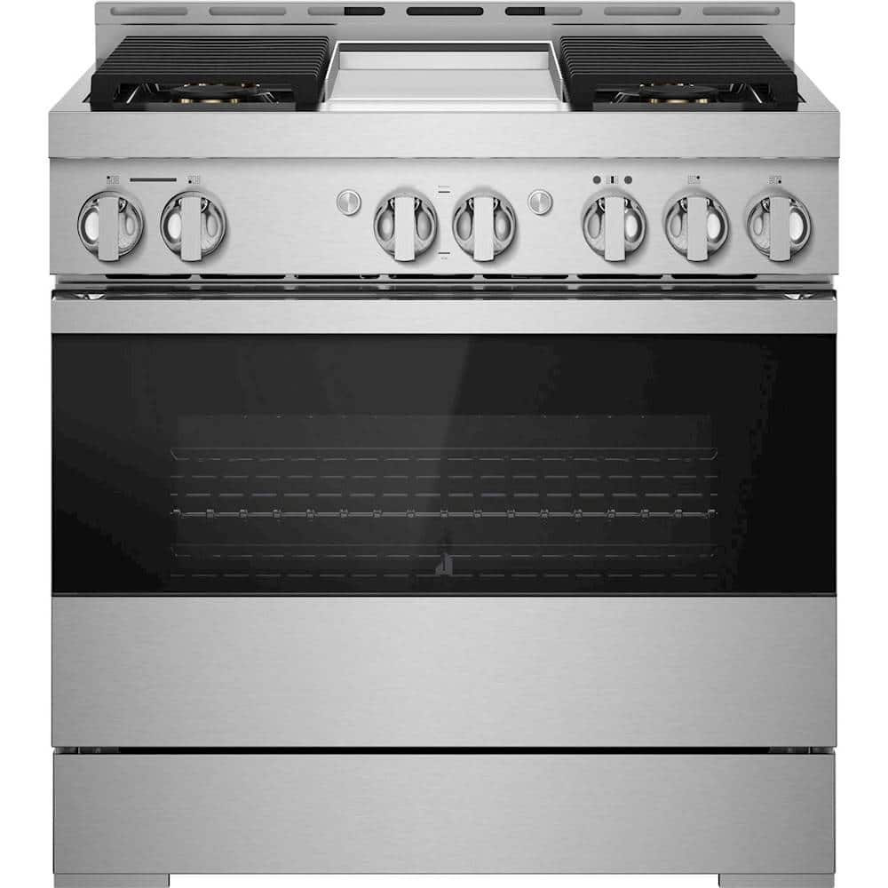 JennAir - 36 in. Wide 4 burner NOIR 5.1 Cu. Ft. Self-Cleaning Freestanding Gas Convection Range - Floating Black Glass