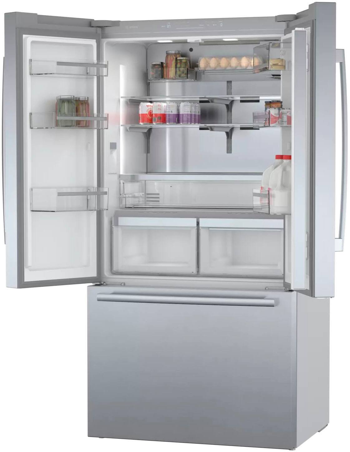 Bosch - 800 Series 36 in. Wide 21 Cu. Ft. French Door Bottom Freezer Counter-Depth Smart Refrigerator with VitaFresh - Stainless Steel