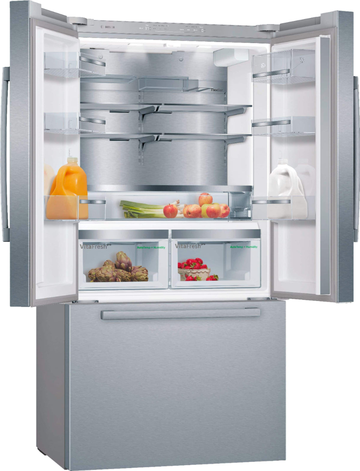 Bosch - 800 Series 36 in. Wide 21 Cu. Ft. French Door Bottom Freezer Counter-Depth Smart Refrigerator with VitaFresh - Stainless Steel