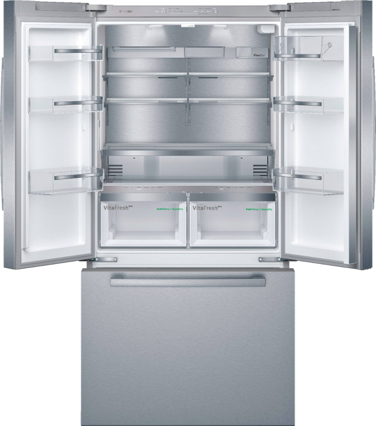 Bosch - 800 Series 36 in. Wide 21 Cu. Ft. French Door Bottom Freezer Counter-Depth Smart Refrigerator with VitaFresh - Stainless Steel