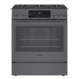 Bosch - 800 Series 30 in. Wide 4.8 Cu. Ft. Slide-In Gas Convection Range with Self-cleaning and 5 Burners - Black Stainless Steel