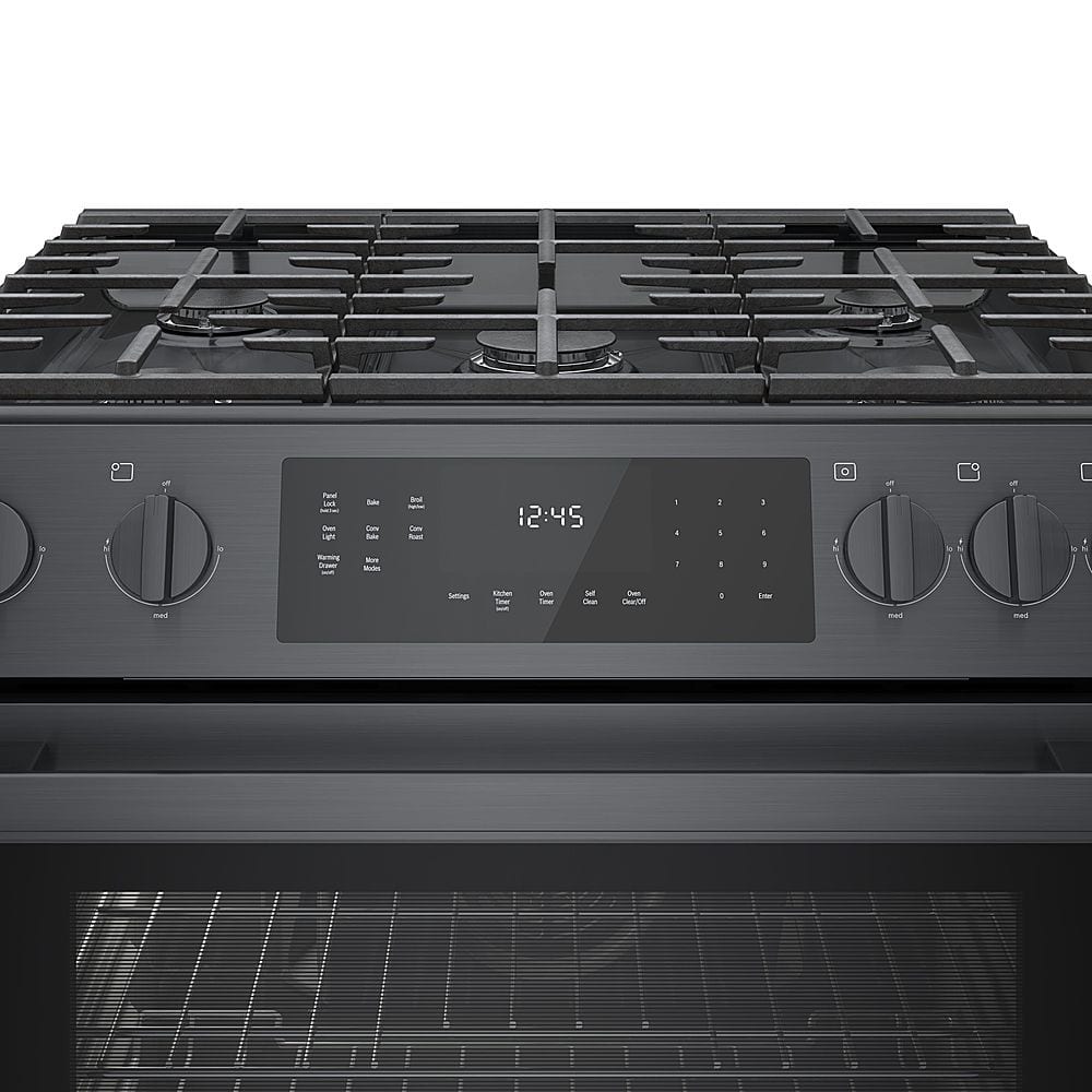 Bosch - 800 Series 30 in. Wide 4.8 Cu. Ft. Slide-In Gas Convection Range with Self-cleaning and 5 Burners - Black Stainless Steel