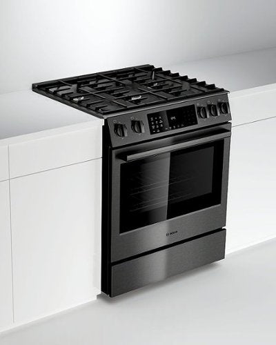 Bosch - 800 Series 30 in. Wide 4.8 Cu. Ft. Slide-In Gas Convection Range with Self-cleaning and 5 Burners - Black Stainless Steel