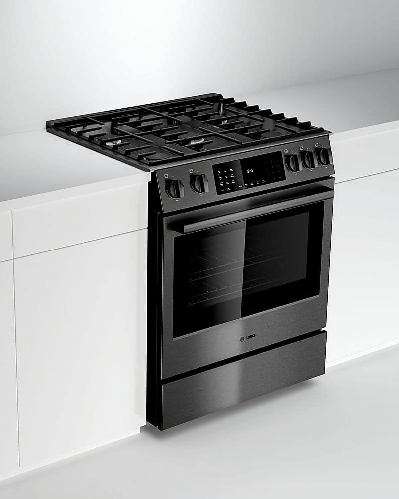 Bosch - 800 Series 30 in. Wide 4.8 Cu. Ft. Slide-In Gas Convection Range with Self-cleaning and 5 Burners - Black Stainless Steel