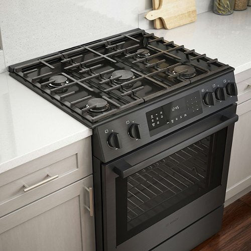 Bosch - 800 Series 30 in. Wide 4.8 Cu. Ft. Slide-In Gas Convection Range with Self-cleaning and 5 Burners - Black Stainless Steel