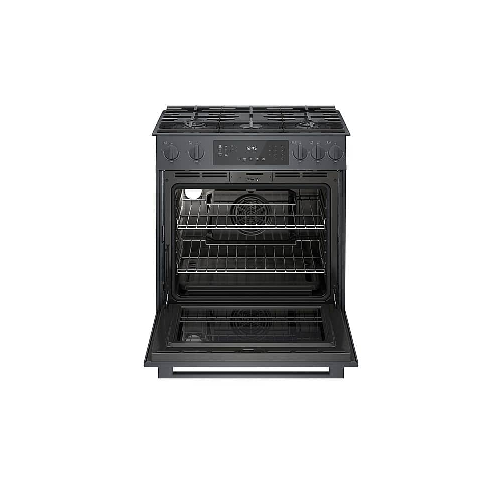 Bosch - 800 Series 30 in. Wide 4.8 Cu. Ft. Slide-In Gas Convection Range with Self-cleaning and 5 Burners - Black Stainless Steel