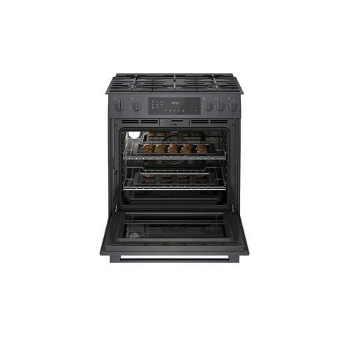 Bosch - 800 Series 30 in. Wide 4.8 Cu. Ft. Slide-In Gas Convection Range with Self-cleaning and 5 Burners - Black Stainless Steel
