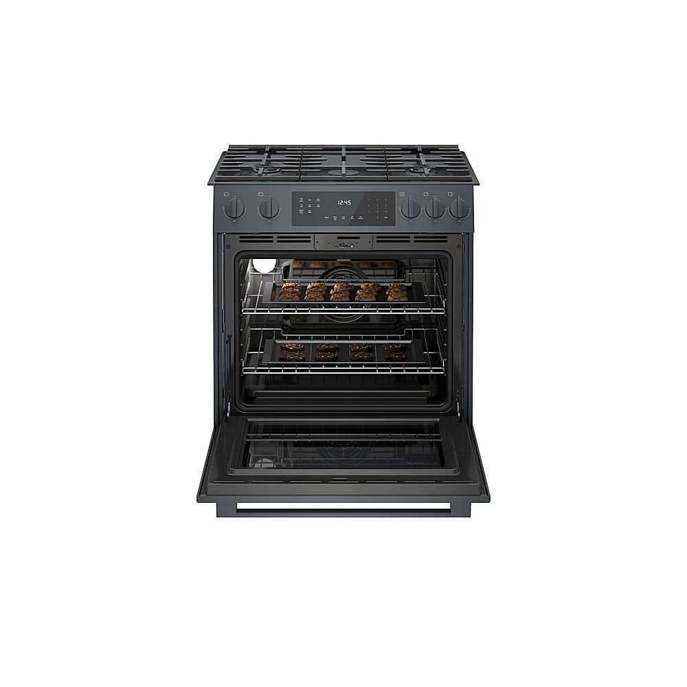 Bosch - 800 Series 30 in. Wide 4.8 Cu. Ft. Slide-In Gas Convection Range with Self-cleaning and 5 Burners - Black Stainless Steel