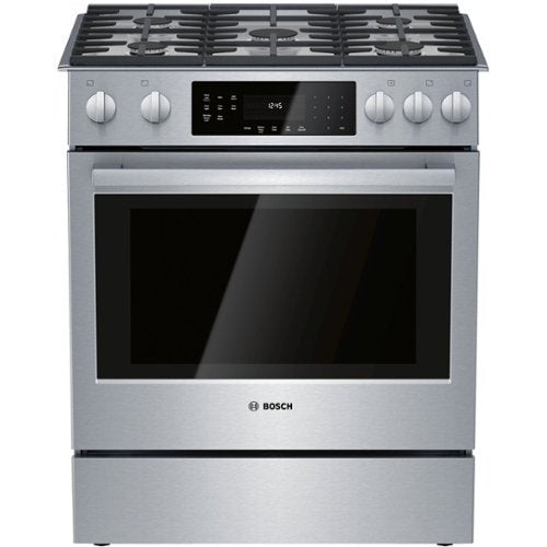 Bosch - 800 Series 30 in. Wide 4.8 Cu. Ft. Slide-In Gas Convection Range with Self-cleaning and 5 Dual Flame Burner - Stainless Steel