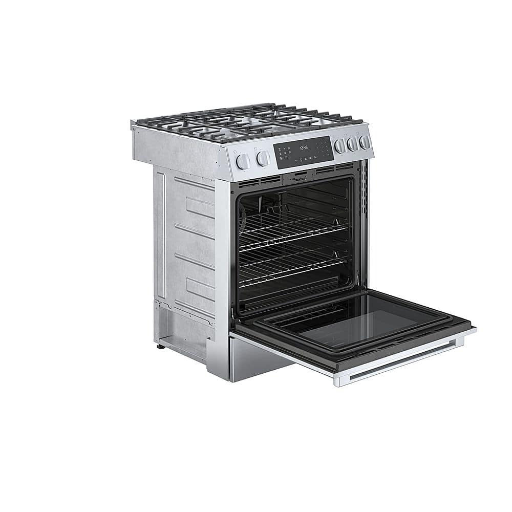 Bosch - 800 Series 30 in. Wide 4.8 Cu. Ft. Slide-In Gas Convection Range with Self-cleaning and 5 Dual Flame Burner - Stainless Steel