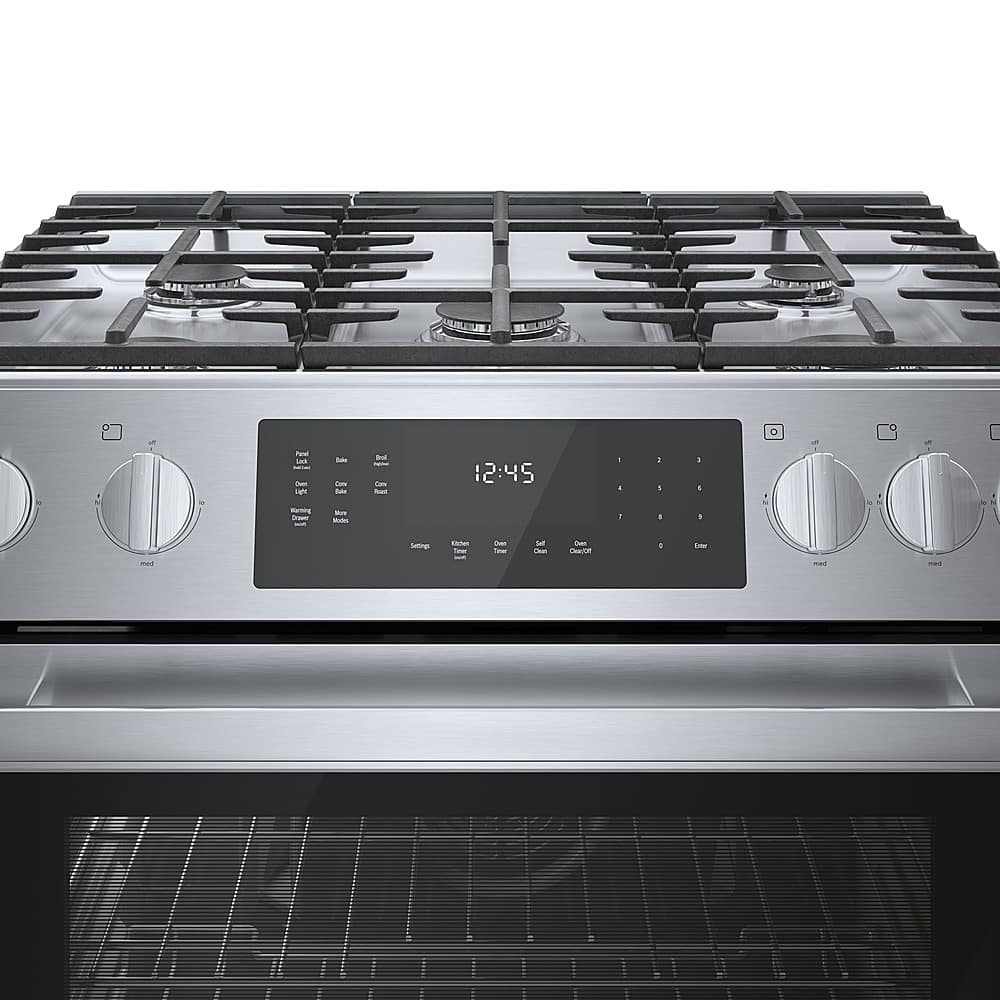 Bosch - 800 Series 30 in. Wide 4.8 Cu. Ft. Slide-In Gas Convection Range with Self-cleaning and 5 Dual Flame Burner - Stainless Steel