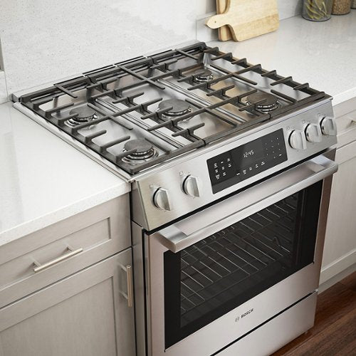 Bosch - 800 Series 30 in. Wide 4.8 Cu. Ft. Slide-In Gas Convection Range with Self-cleaning and 5 Dual Flame Burner - Stainless Steel