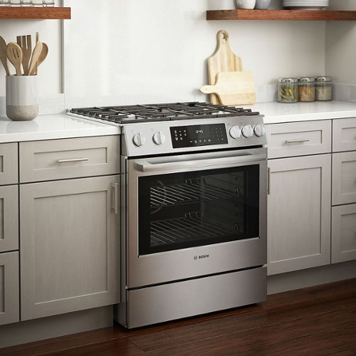Bosch - 800 Series 30 in. Wide 4.8 Cu. Ft. Slide-In Gas Convection Range with Self-cleaning and 5 Dual Flame Burner - Stainless Steel