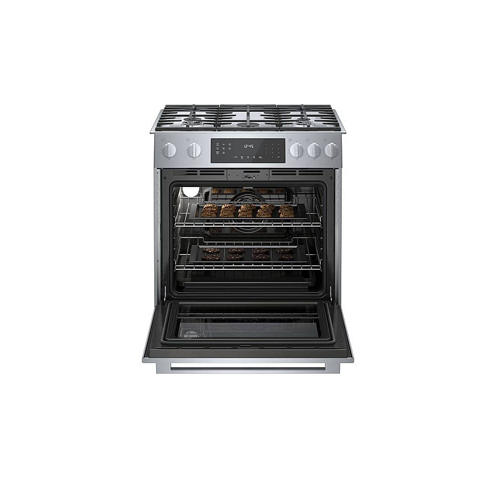 Bosch - 800 Series 30 in. Wide 4.8 Cu. Ft. Slide-In Gas Convection Range with Self-cleaning and 5 Dual Flame Burner - Stainless Steel