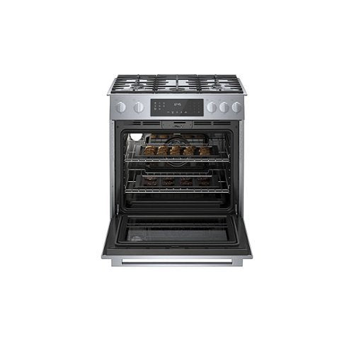 Bosch - 800 Series 30 in. Wide 4.8 Cu. Ft. Slide-In Gas Convection Range with Self-cleaning and 5 Dual Flame Burner - Stainless Steel