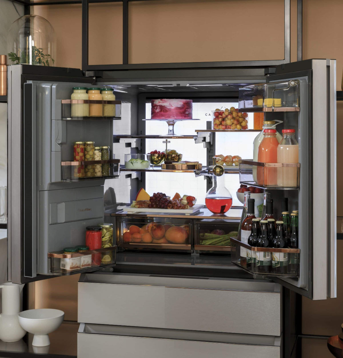 Café - 36 in. Wide 27.8 Cu. Ft. 4-Door French Door Smart Refrigerator with Convertible Drawer with Soft Freeze - Platinum Glass
