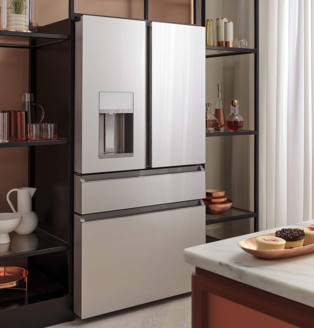 Café - 36 in. Wide 27.8 Cu. Ft. 4-Door French Door Smart Refrigerator with Convertible Drawer with Soft Freeze - Platinum Glass