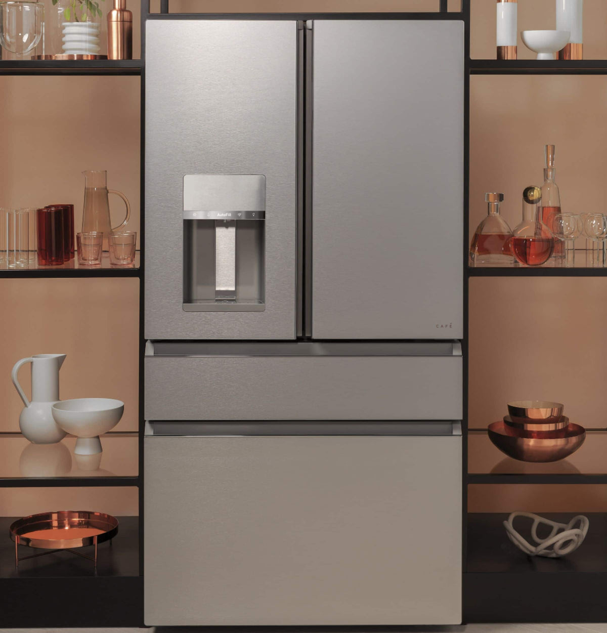 Café - 36 in. Wide 27.8 Cu. Ft. 4-Door French Door Smart Refrigerator with Convertible Drawer with Soft Freeze - Platinum Glass
