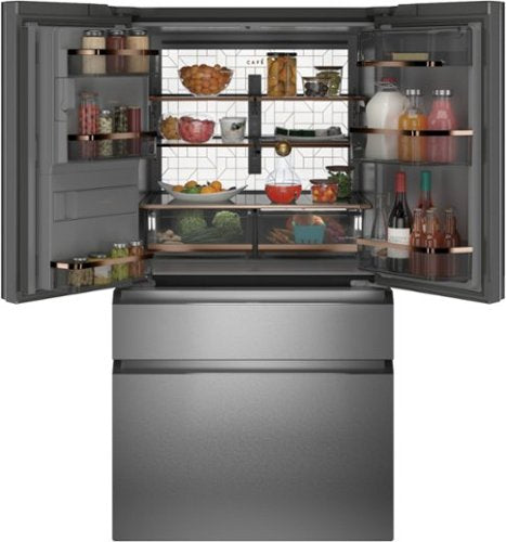 Café - 36 in. Wide 27.8 Cu. Ft. 4-Door French Door Smart Refrigerator with Convertible Drawer with Soft Freeze - Platinum Glass
