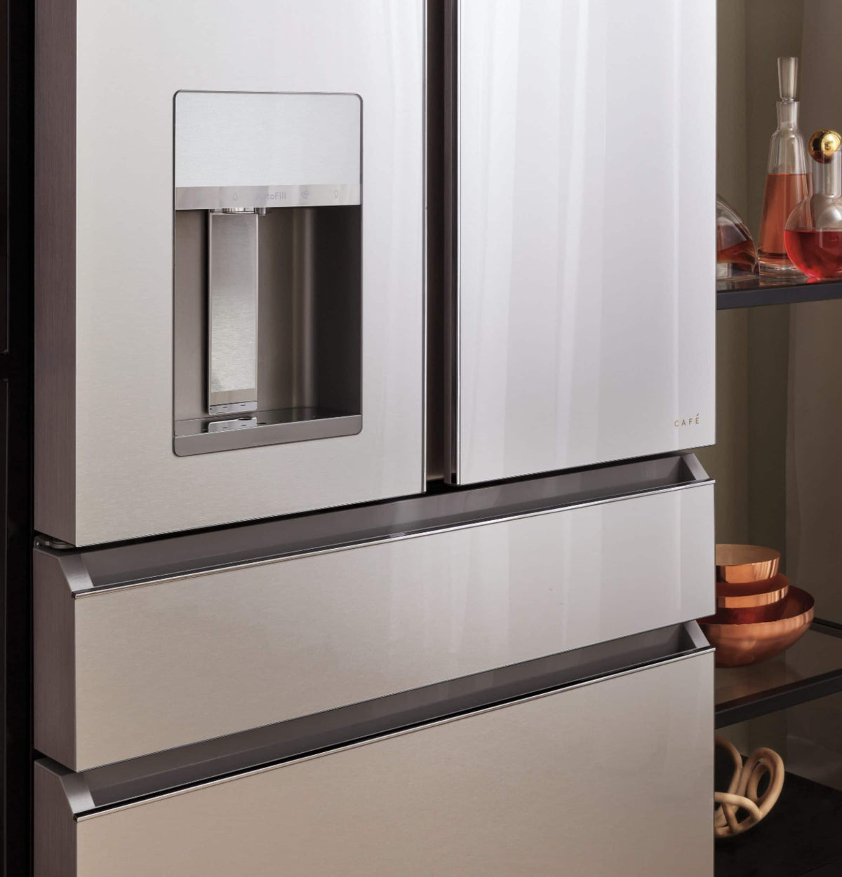 Café - 36 in. Wide 27.8 Cu. Ft. 4-Door French Door Smart Refrigerator with Convertible Drawer with Soft Freeze - Platinum Glass