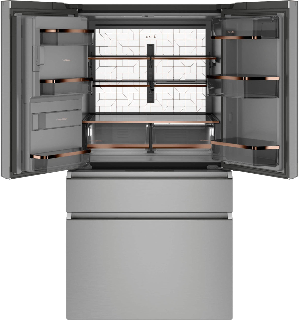 Café - 36 in. Wide 27.8 Cu. Ft. 4-Door French Door Smart Refrigerator with Convertible Drawer with Soft Freeze - Platinum Glass
