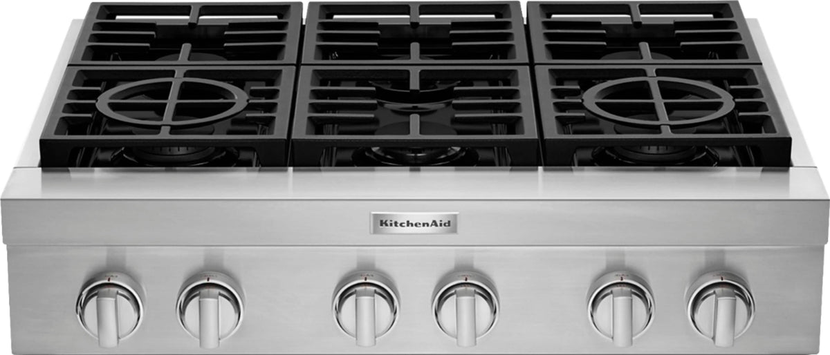 KitchenAid - 36 in. Wide 6 burners Commercial-Style Built-In Gas Cooktop - Stainless Steel