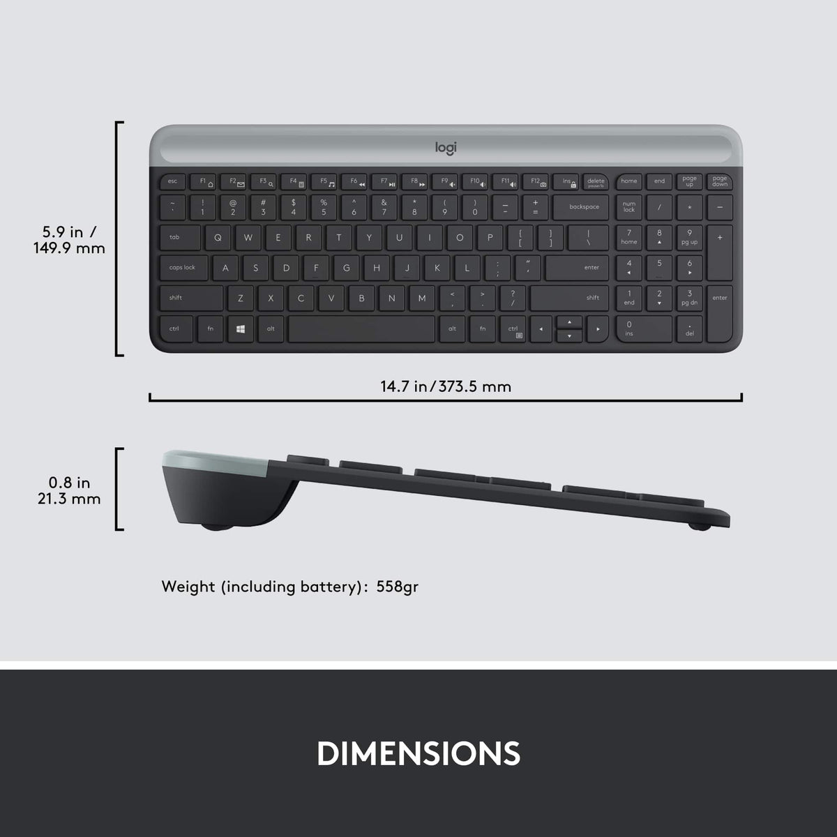 Logitech - MK470 Full-size Wireless Scissor Keyboard and Mouse Bundle for Windows with Quiet clicks - Black/Gray