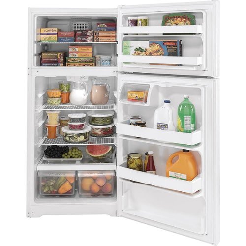 GE - 28 in. Wide 15.6 Cu. Ft. Top-Freezer Refrigerator with LED Interior Lighting - White