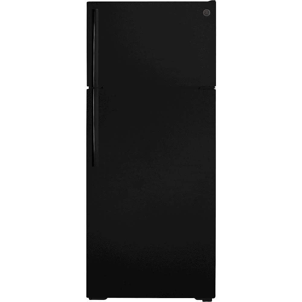 GE - 28 in. Wide 17.5 Cu. Ft. Top-Freezer Refrigerator with LED Interior Lighting - Black