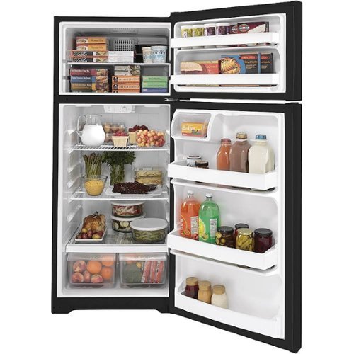 GE - 28 in. Wide 17.5 Cu. Ft. Top-Freezer Refrigerator with LED Interior Lighting - Black
