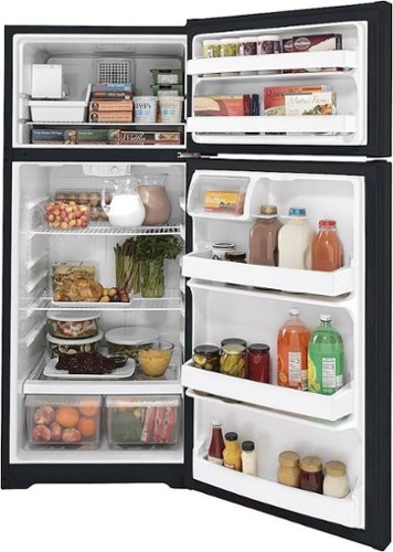GE - 28 in. Wide 17.5 Cu. Ft. Top-Freezer Refrigerator with Interior LED Lighting - Black