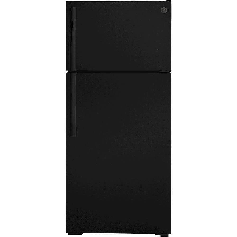 GE - 28 in. Wide 16.6 Cu. Ft. Top-Freezer Refrigerator with Adjustable Wire Shelves - Black