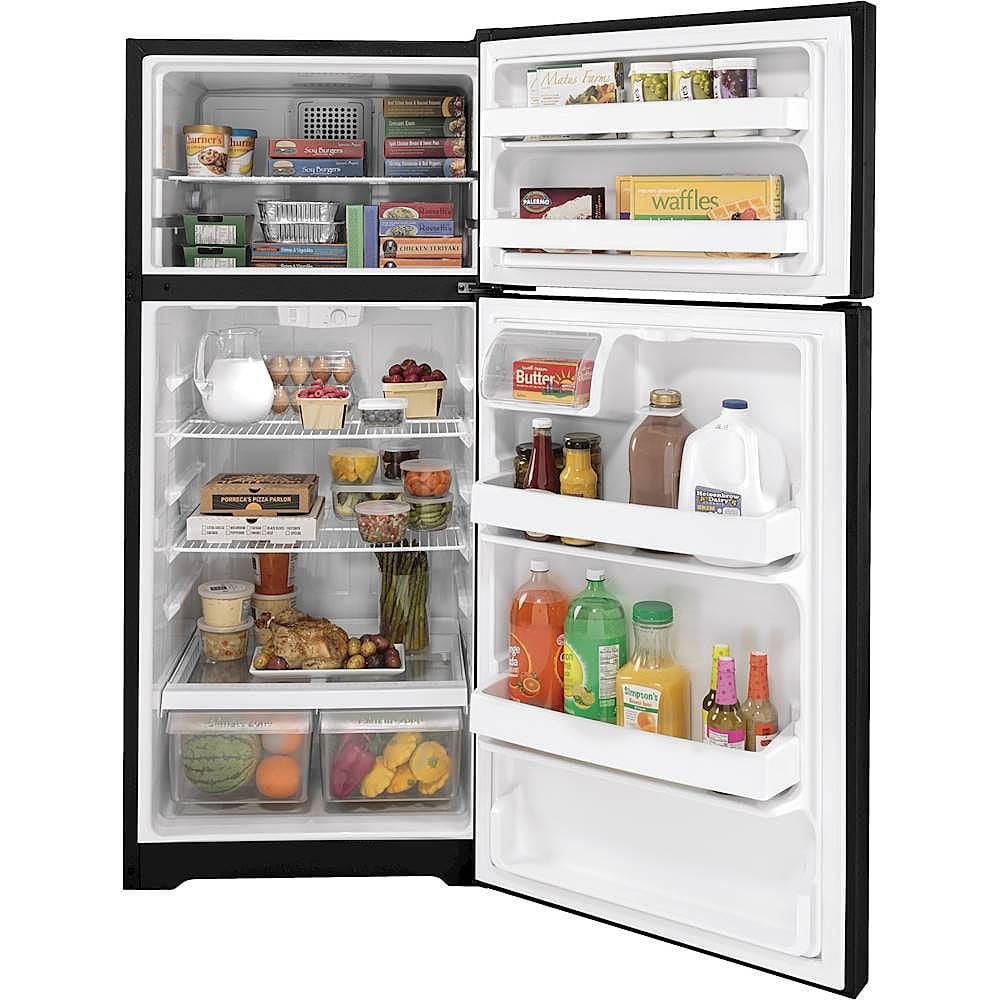 GE - 28 in. Wide 16.6 Cu. Ft. Top-Freezer Refrigerator with Adjustable Wire Shelves - Black