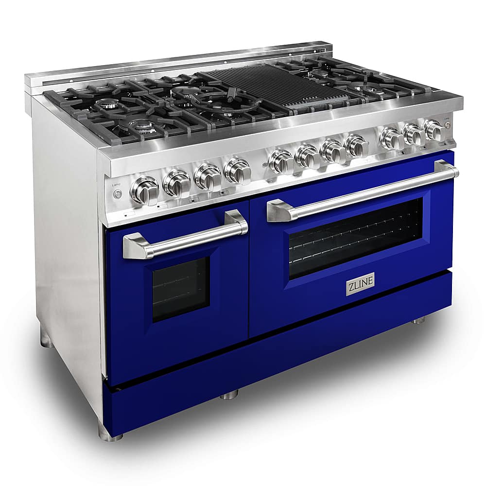 ZLINE - 48 in. Wide 7 Burner Professional 6 Cu. Ft. Freestanding Double Oven Dual Fuel Range - Blue Gloss