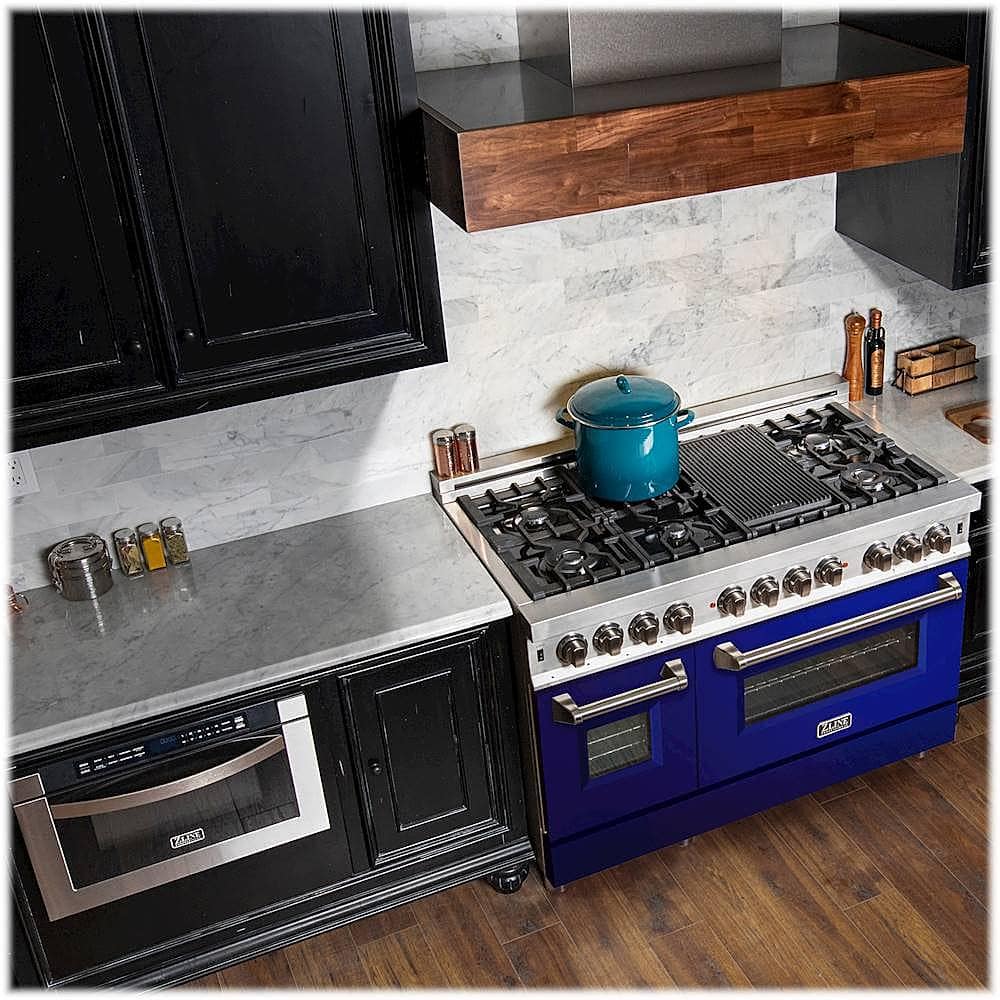 ZLINE - 48 in. Wide 7 Burner Professional 6 Cu. Ft. Freestanding Double Oven Dual Fuel Range - Blue Gloss