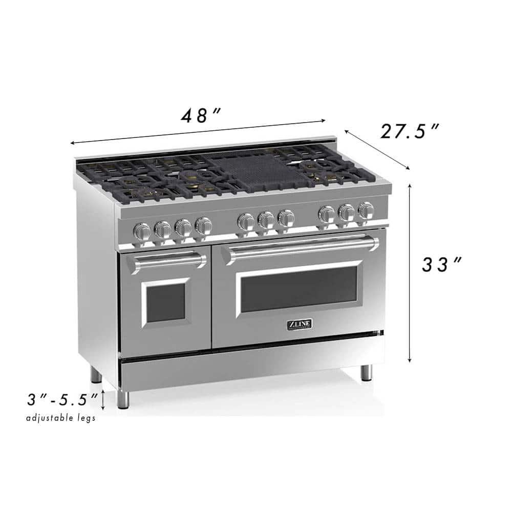 ZLINE - 48 in. Wide 7 Burner Professional 6 Cu. Ft. Freestanding Double Oven Dual Fuel Range - Blue Gloss