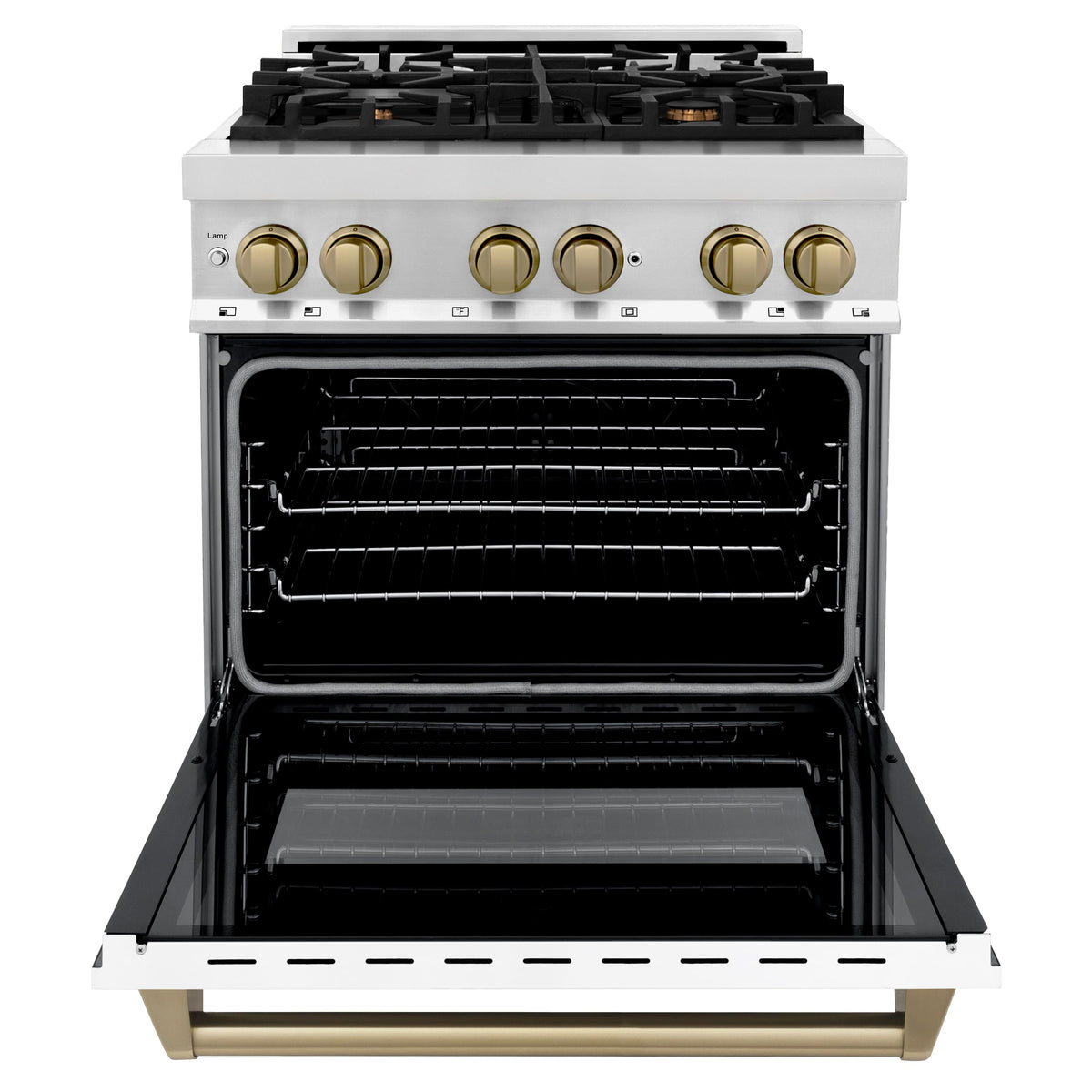 ZLINE - 30 in. Wide 4 Burner Autograph Legacy Dual Fuel Range with White & Bronze Accents (RAZ-WM-30-CB) - Multicolor