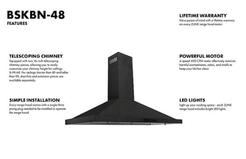 ZLINE - 48 inches - Externally Vented - Wall Range Hood - Black Stainless Steel