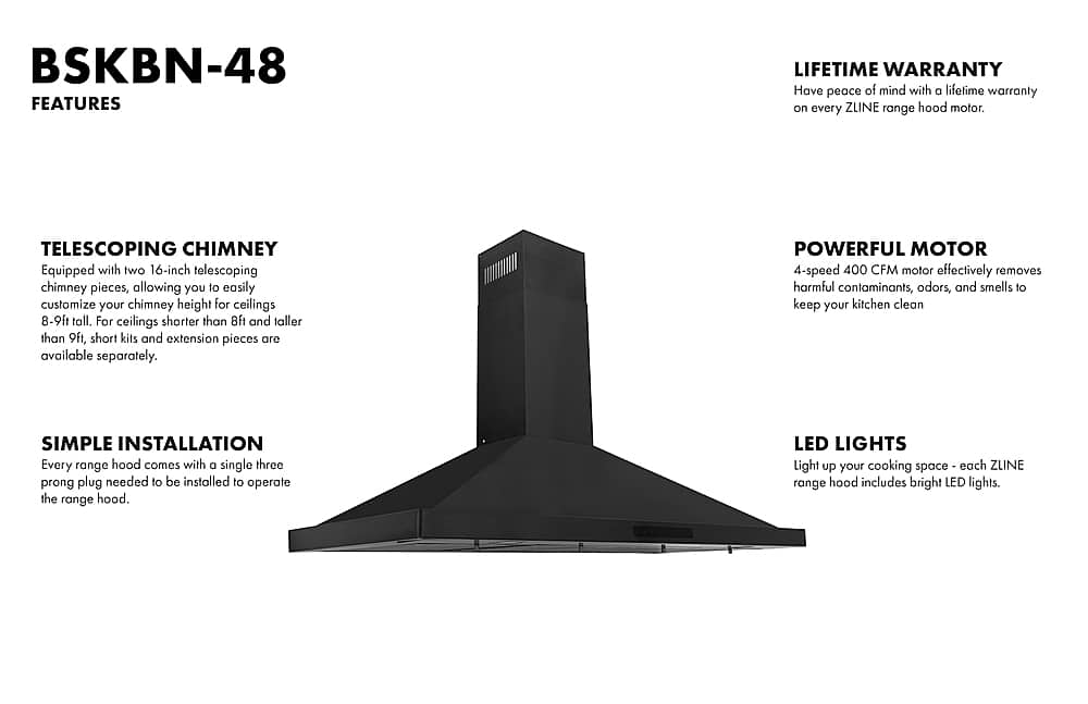 ZLINE - 48 inches - Externally Vented - Wall Range Hood - Black Stainless Steel