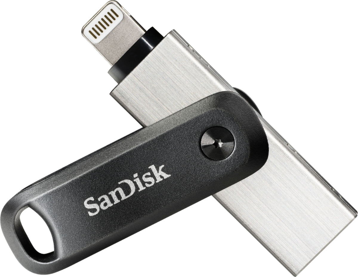 SANDISK - iXpand Flash Drive Go 128GB USB 3.0 Type-A to Apple Lightning for iPhone & iPad - Black / Silver