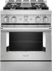 KitchenAid - 30 in. Wide 4 burners Commercial-Style 4.1 cu. ft. Slide-In Gas True Convection Range with Self-Cleaning - Stainless Steel