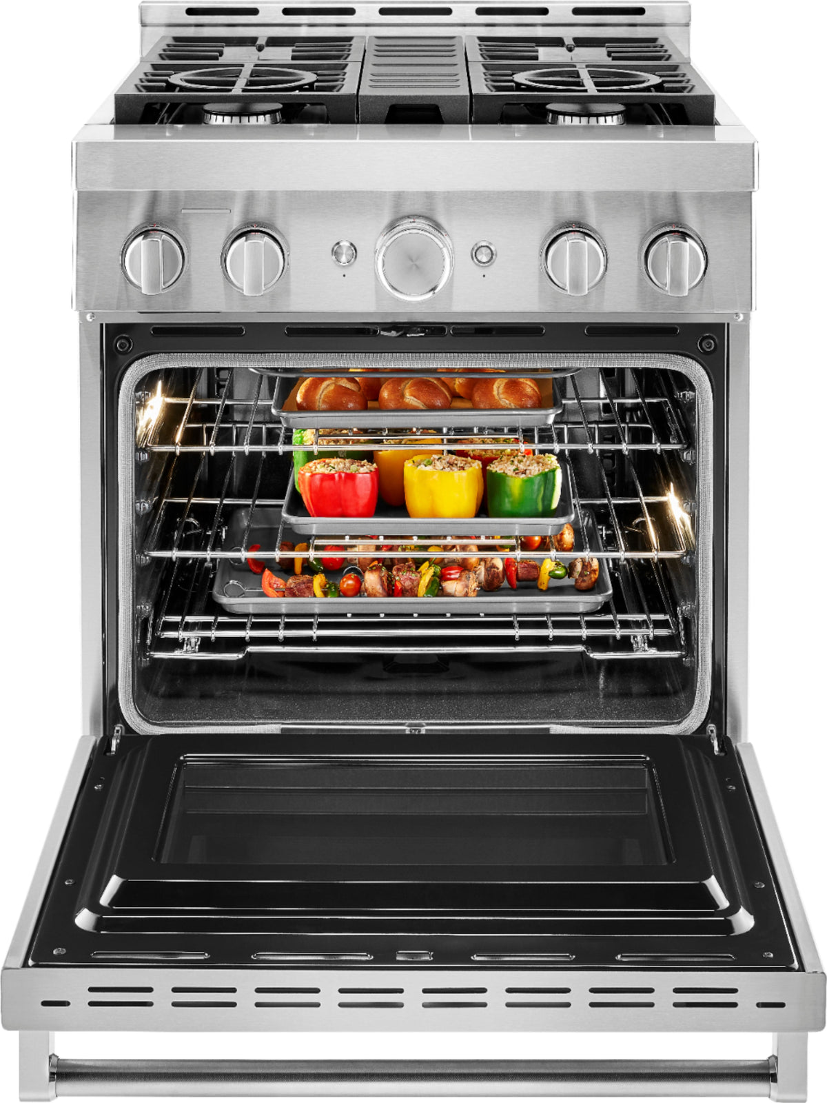KitchenAid - 30 in. Wide 4 burners Commercial-Style 4.1 cu. ft. Slide-In Gas True Convection Range with Self-Cleaning - Stainless Steel