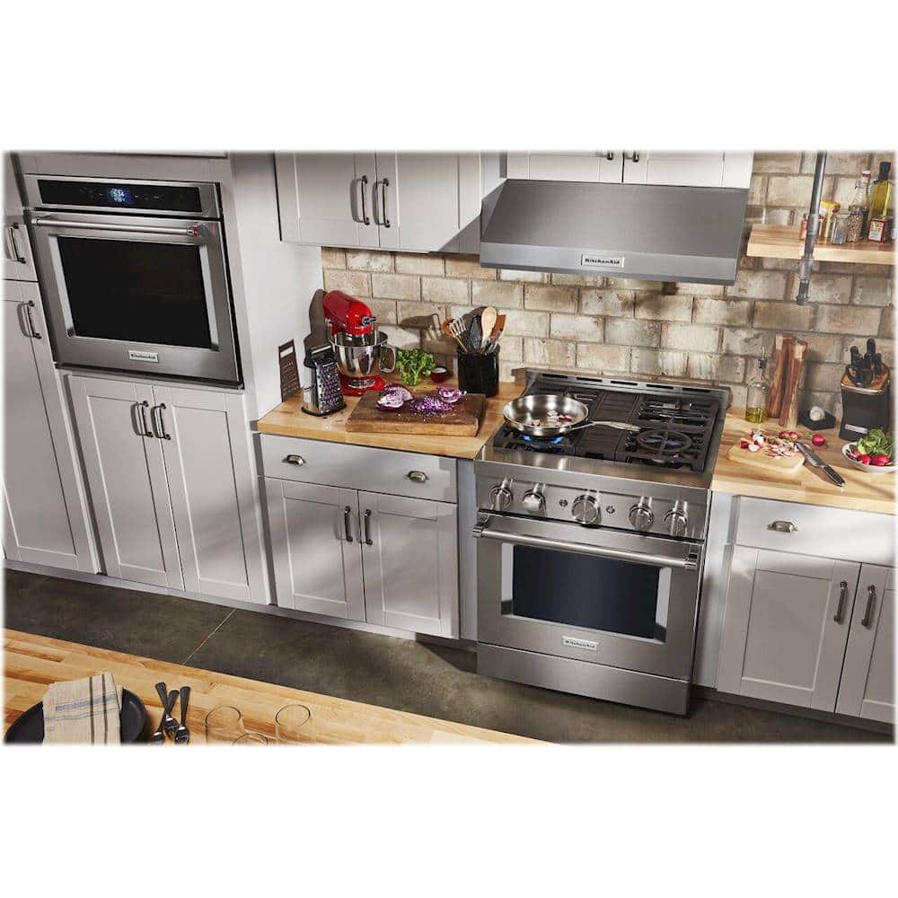 KitchenAid - 30 in. Wide 4 burners Commercial-Style 4.1 cu. ft. Slide-In Gas True Convection Range with Self-Cleaning - Stainless Steel