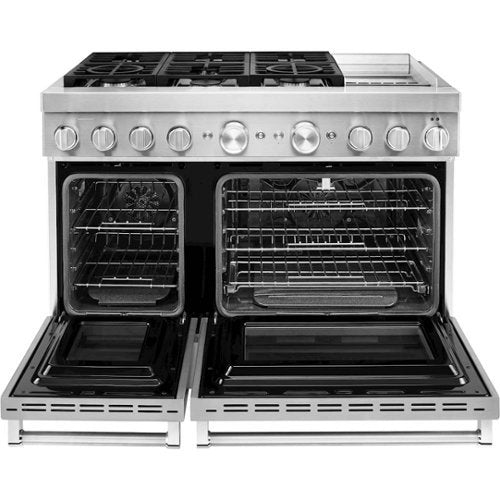 KitchenAid - 48 in. Wide 6 burner 6.3 cu. ft. Freestanding Double Oven Dual Fuel True Convection Range with Self-Cleaning - Stainless Steel