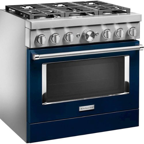 KitchenAid - 36 in. Wide 6 burner 5.1 cu. ft. Freestanding Dual Fuel True Convection Range with Self-Cleaning - Ink Blue