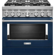 KitchenAid - 36 in. Wide 6 burner 5.1 cu. ft. Freestanding Dual Fuel True Convection Range with Self-Cleaning - Ink Blue