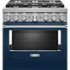 KitchenAid - 36 in. Wide 6 burner 5.1 cu. ft. Freestanding Dual Fuel True Convection Range with Self-Cleaning - Ink Blue