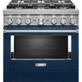 KitchenAid - 36 in. Wide 6 burner 5.1 cu. ft. Freestanding Dual Fuel True Convection Range with Self-Cleaning - Ink Blue
