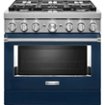 KitchenAid - 36 in. Wide 6 burner 5.1 cu. ft. Freestanding Dual Fuel True Convection Range with Self-Cleaning - Ink Blue